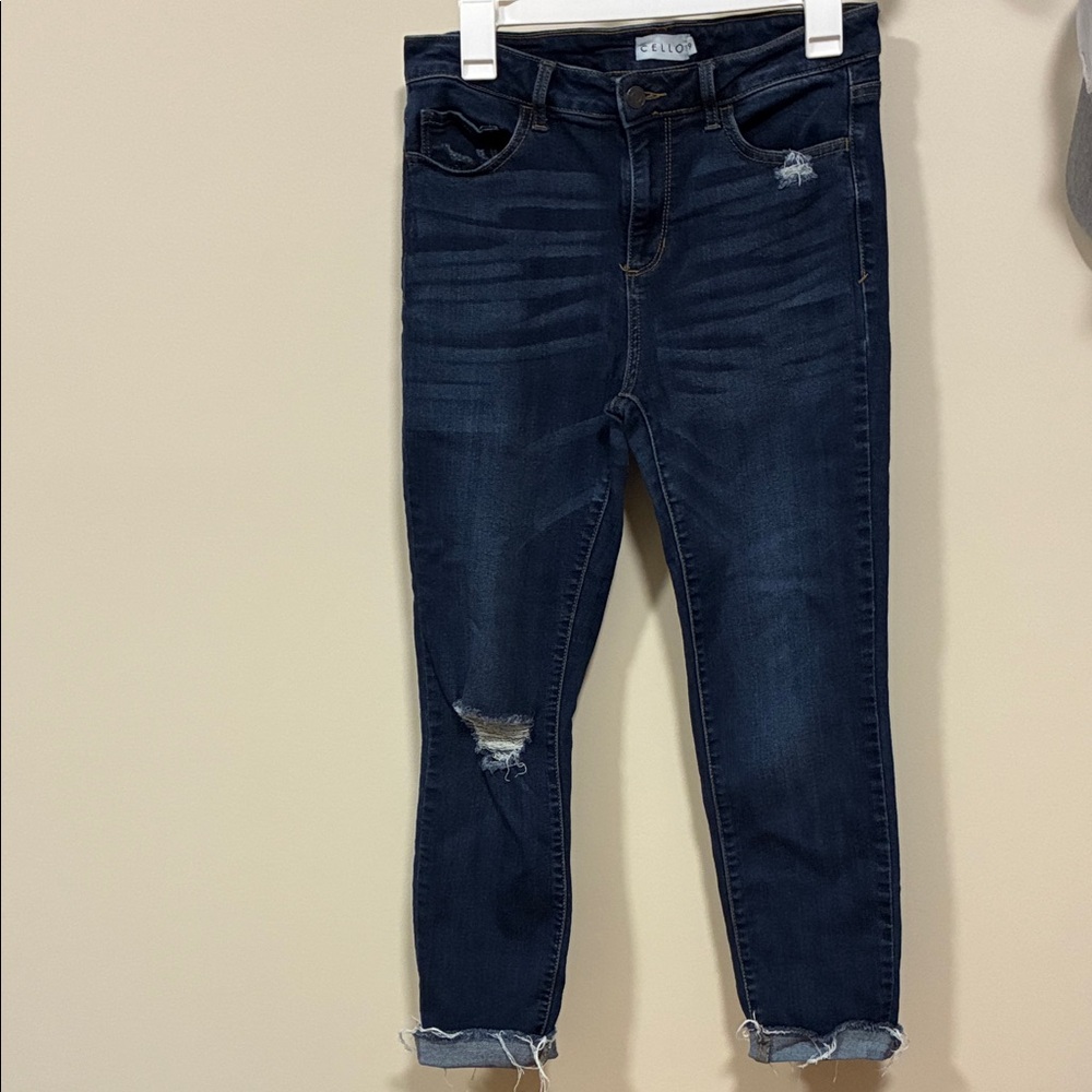 Cello Dark Blue Ankle Jeans with Distressed Details size 9